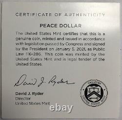 2021-P Peace Silver Dollar Philadelphia Privy Mark, U. S Mint OGP W-COA Last One