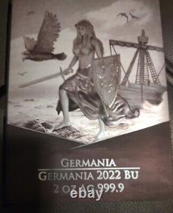 2022 Germania Mint 10 Mark 2 oz Silver BU Coin Blisterpack Box & COA. 9999