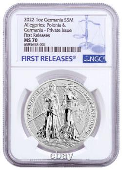 2022 Germania Mint 1oz Silver Allegories Germania & Polonia 5 Mark Medal MS70 FR