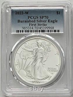 2022 W Burnished Silver Eagle With W Mint Mark First Strike Pcgs Ms70/sp70