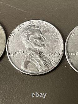 3 1943 Silver Steel Lincoln Wheat Penny Cent No Mint Mark Magnetic