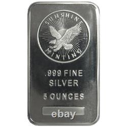 5 Troy oz Sunshine Mint. 999 Fine Silver Bar Mint Mark SI Sealed