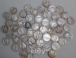 50 Coin Lot 1916-1931 Mercury Silver Dimes Assorted Dates & Mint Marks 10c US