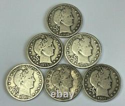 6x Random Date / Mint Mark Barber Silver Half Dollars Collection of 6