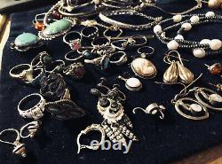 925 Sterling Marked Vintage/new Jewelry Lot To Wear/scrap 448.8g