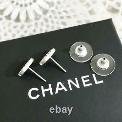 Chanel Earring Women Mini Silver Rhinestone Coco Mark Logo Mint Authentic WithBox