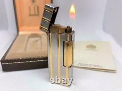 Dunhill Rollagas Lighter d Mark Stripe Gold Silver withBOX Near MINT Workinig