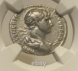 Emperor Tarjan Roman Empire Silver Denarius Ad 98-117 Ngc VF Mint Mark On Collar