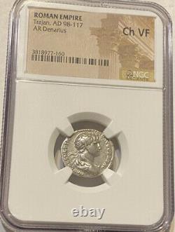 Emperor Tarjan Roman Empire Silver Denarius Ad 98-117 Ngc VF Mint Mark On Collar