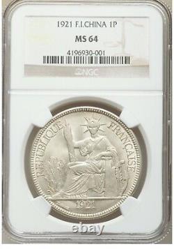 F043 French Indo China 1921 no Mint mark Piastre NGC MS64. NGC graded 2 higher