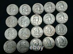 Franklin Half Dollar Lot of 20 Various Dates and Mint Marks! All 90% Silver