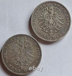 GERMANY PRUSSIA / 1875A & 1876A 5 Mark, Lot of 2 Coins, Wilhelm I