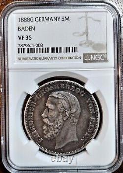 German States 1888-G Baden 5 Marks Friedrich I NGC VF 35 30,111 minted