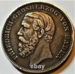 German States 1888-G Baden 5 Marks VF Authentically Toned Coin 30,111 Minted