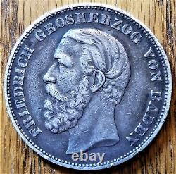 German States 1888-G Baden 5 Marks VF Authentically Toned Coin 30,111 Minted