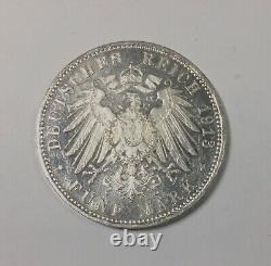 German States Bavaria 1913E 5 Mark Prooflike Choice near Mint State Lustre