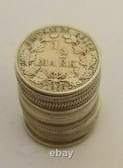 Germany 1/2 (0.5) Mark Full Roll (25 Coins) Silver Lot 1905 1919 Very Rare Nr