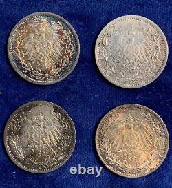 Germany Empire 1/2 Mark Silver Coins 1906-a, 1907-a-j, 1908-a, Lot Of (4)