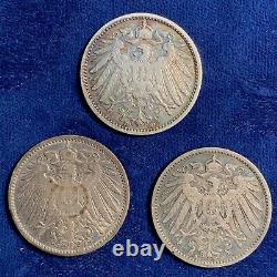 Germany Empire 1 Mark Silver Coins 1902-a, 1903-d, & 1903-j, Lot Of (3)
