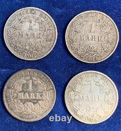 Germany Empire 1 Mark Silver Coins 1903-a, 1904-e-f-g, Lot Of (4), Mostly Xf