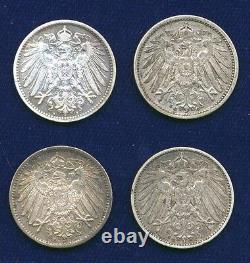 Germany Empire 1 Mark Silver Coins 1903-a, 1904-e-f-g, Lot Of (4), Mostly Xf
