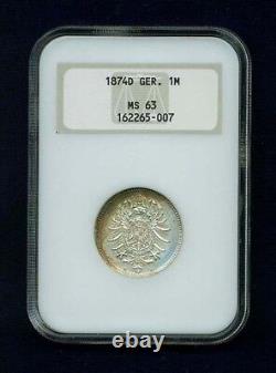 Germany Empire 1874-d 1 Mark Coin, Choice Uncirculated, Ngc Certified Ms63