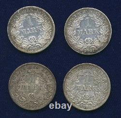 Germany Empire 1900-a, & 1901-a-f-g, 1 Mark Silver Coins, Group Lot Of (4)