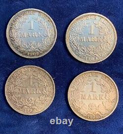 Germany Empire 1906-a-d-e-g 1 Mark Silver Coins, Group Lot Of (4)