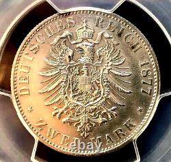 Germany/Prussia, 1877-B, 2 Mark silver coin graded AU-by PCGS, Rare Breslau Mint