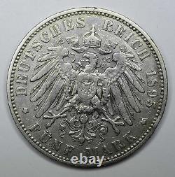 Germany-Saxony 5 Marks 1895 E silver KM#1246 ONLY 89K MINTED EF