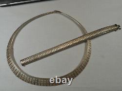 Italian Sterling Silver Necklace & Bracelet SET Wide Fine Vintage unused mint