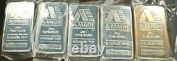 LOT of 31 10 oz. 999+ Fine Silver A-MARK Bars in Original Sealed Plastic 310 ozs