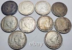 Lot 10 Germany 1937-1938-1935-1936 5 Mark. 900 Silver Nazis Coins