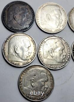 Lot 10 Germany 1937-1938-1935-1936 5 Mark. 900 Silver Nazis Coins