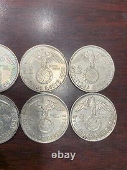 Lot (12) 1936-1939 -2 & 5 Mark Silver Coins Third Reich Reichsmark high grade