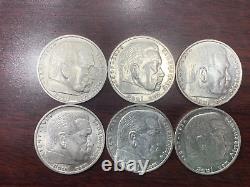 Lot (12) 1936-1939 -2 & 5 Mark Silver Coins Third Reich Reichsmark high grade