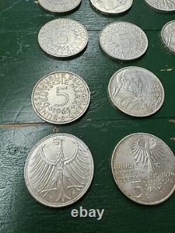 Lot 24 West German Silver 5 Marks Group Circulated To UNC