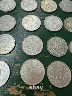 Lot 24 West German Silver 5 Marks Group Circulated To UNC