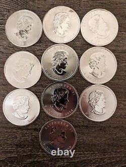 Lot of 10 2014 $5 Silver Canadian Maple Leaf 1 oz Silver Coins Leaf Privy Mark