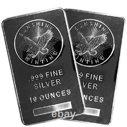 Lot of 2 10 Troy oz Sunshine Mint. 999 Fine Silver Bar Mint Mark SI Sealed