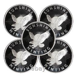 Lot of 5 1 Troy oz Sunshine Minting. 999 Fine Silver Round Mint Mark SI