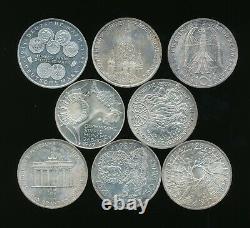 Lot of 8 German 10 Mark Silver Coins, 1972 1998 v