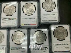 Lot of 9 Different Date/Mint Mark Morgan Silver Dollars 1881-1904 NGC MS63 Q4OL