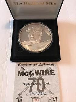 Mark McGwire 70 Home Runs 1998 6 Troy oz. 999 Silver Round WithCOA Only 1500 Made