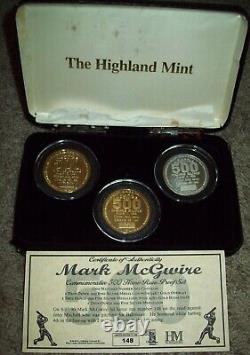 Mark McGwire Highland Mint 3 Coin 1 troy oz. Silver Rounds Mintage 500 COA HR