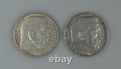 Mixed Lot of 10 Nazi German 2 Mark Reichsmark Silver Coins with Swastika