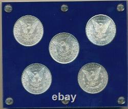 Morgan Silver Dollar Lot (5) Uncirculated-1 Of Each Mintmark-in Holder-free S/h