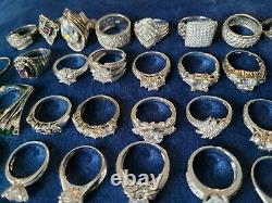 Nice Lot of 53 Sterling Silver 925 Rings Estate Vintage All Marked Mixed Stones