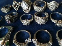 Nice Lot of 53 Sterling Silver 925 Rings Estate Vintage All Marked Mixed Stones