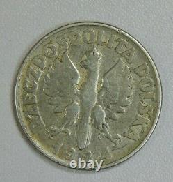 POLAND 2 ZLOTY 1924 Philadelphia no privy no mint mark RARE 800k mintage